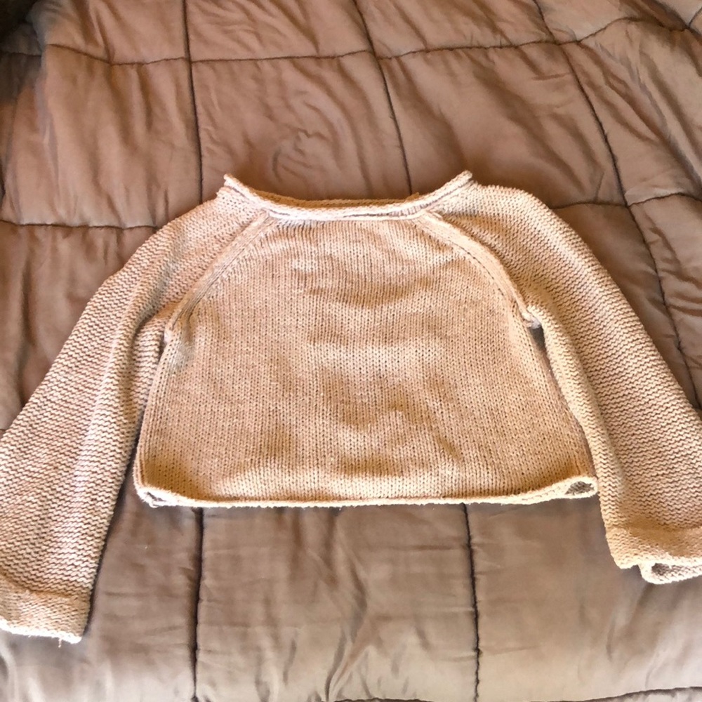 EUC Free People Open Back, Cream Colored Knit Sweater - Size Small